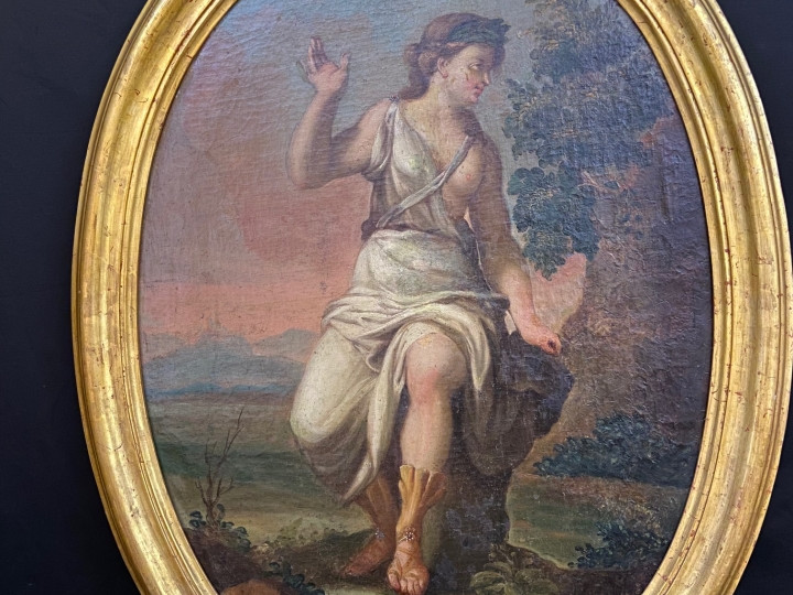Dipinto olio su tela di figura mitologica - Antichità Ioviero