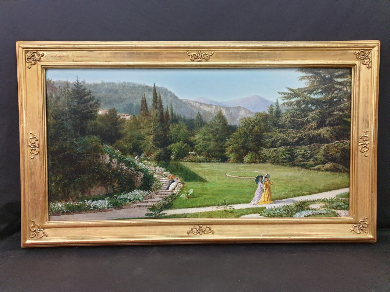 Dipinto di Giovanni Guida "Dame a passeggio" - Antichità Ioviero