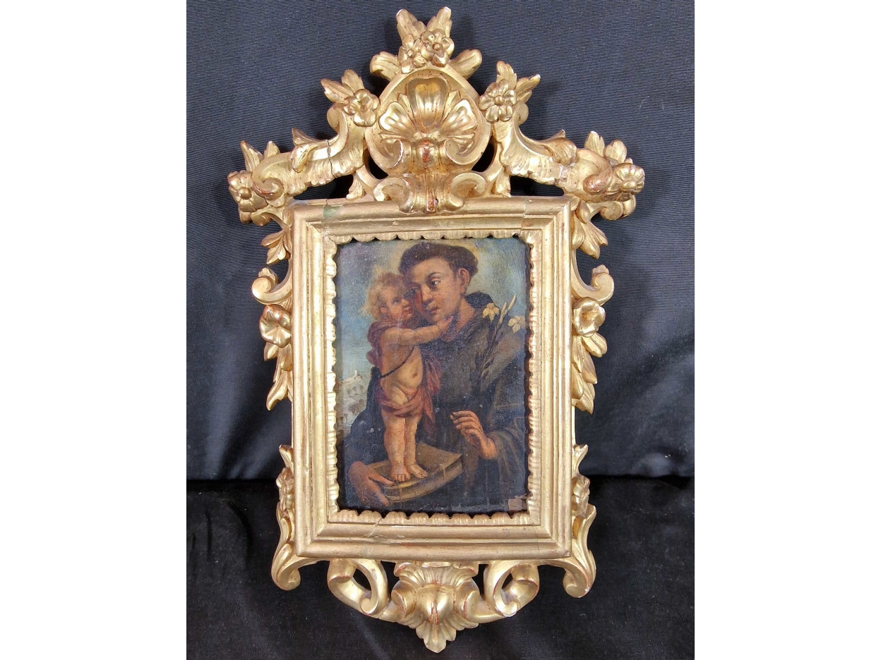 sant'antonio con bambino olio su rame del 700 - Antichità Ioviero