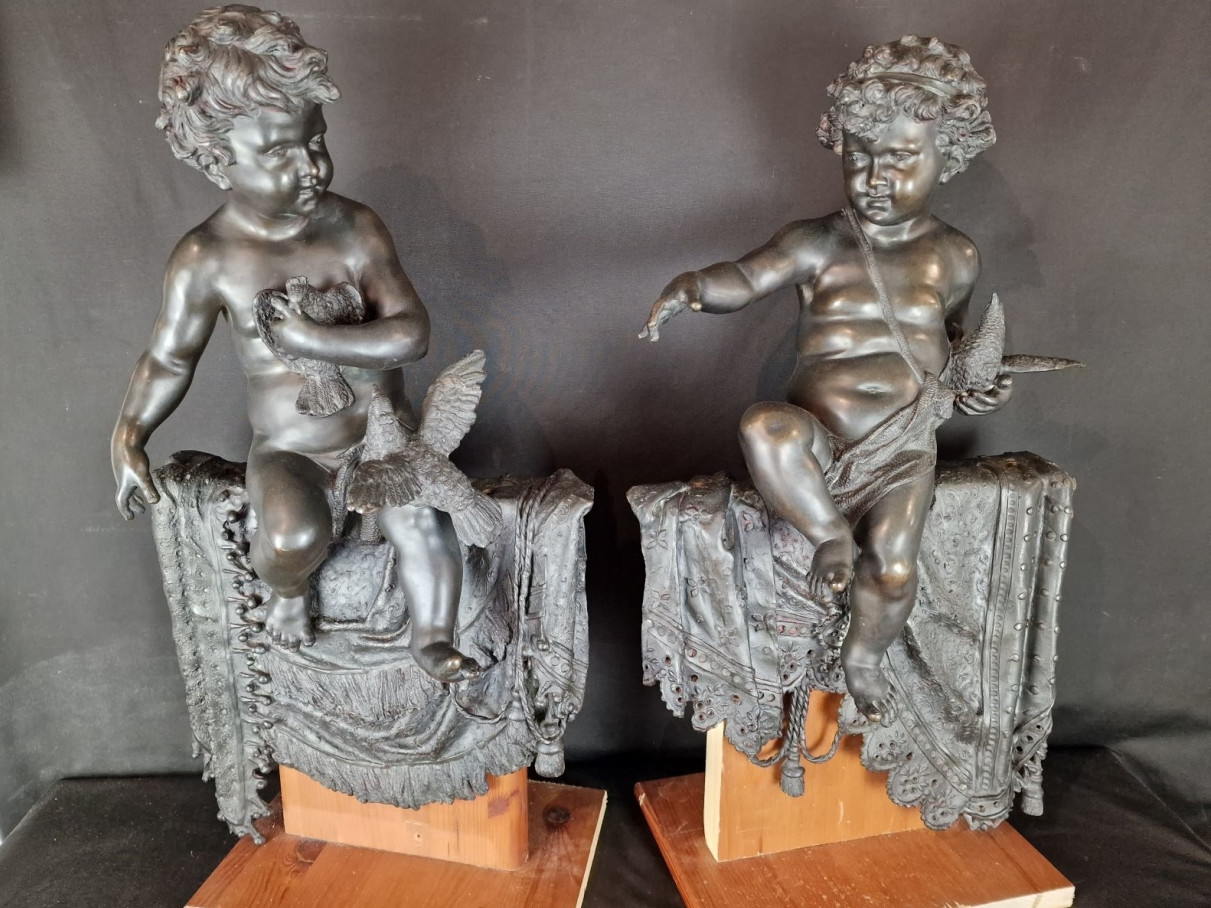 Coppia di Bimbi in bronzo del XIX secolo - Antichità Ioviero