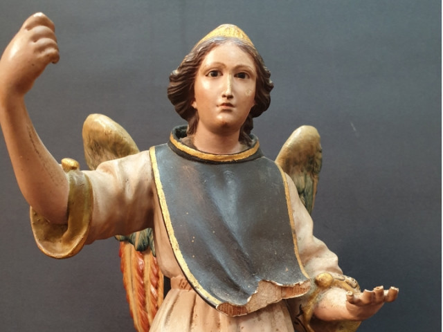 Immagine Di San Raffaele Arcangelo Scultura lignea policroma San Raffaele Arcangelo - Antichità Ioviero